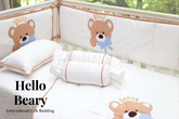 Hello Beary - Embroidered - Crib Bedding Set (White)